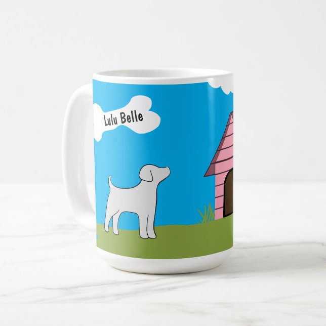 Personalised Pet Name of Dog with Pink Dog house Coffee Mug (Front Left)