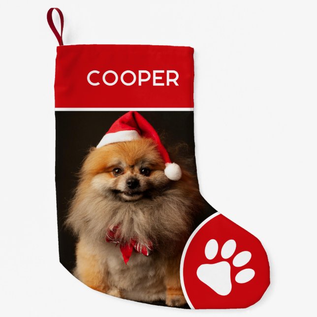 Personalised Pet Name & Photo Red  Small Christmas Stocking (Front)