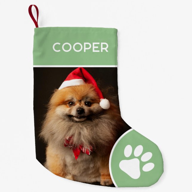 Personalised Pet Name & Photo Sage Green Small Christmas Stocking (Front)
