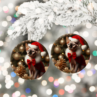 Personalised Pet Name Photo Sphynx Cat Christmas  Ceramic Tree Decoration