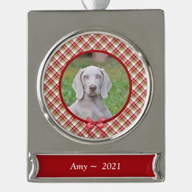 Personalised Pet Ornament - Christmas Plaid (Front)