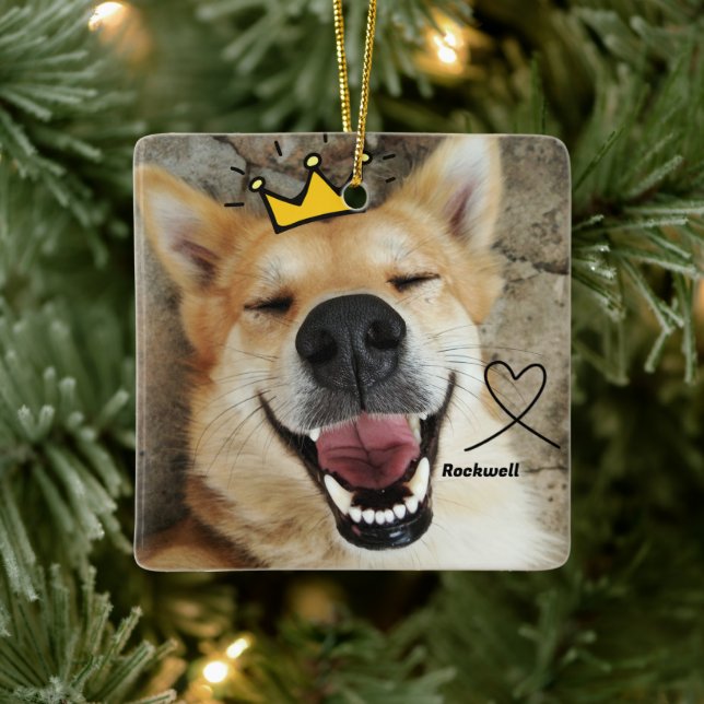 Personalised Pet Photo And Name Dog Ceramic Ornament (Tree)