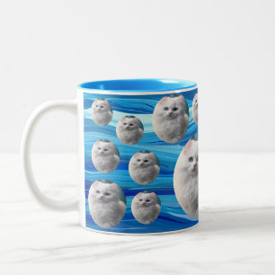 Personalised Pet Photo Bubbles In Wavy Blue Water Two-Tone Coffee Mug