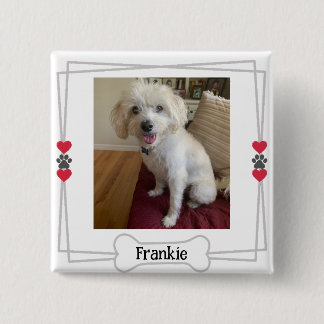 Personalised pet photo button with hearts and paws