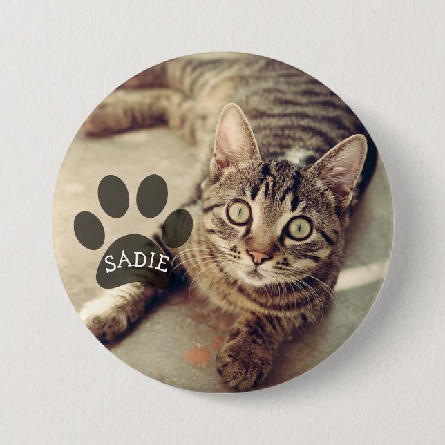 Personalised Pet Photo Button with Paw Print (Front)