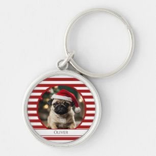 Personalised Pet Photo Candy Cane Red Stripes Key Ring