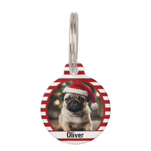 Personalised Pet Photo Candy Cane Red Stripes Pet Tag