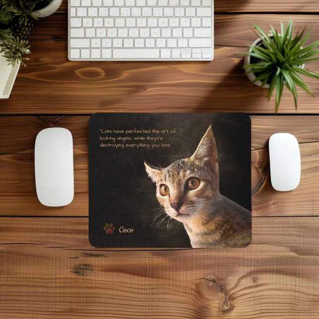 Personalised Pet Photo Cat Dog Custom Template Mouse Mat (Custom pet cat dog photos template with name and quote template)