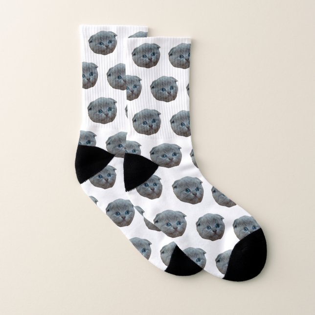 Personalised Pet Photo Cat Kitten White Socks (Pair)