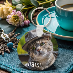 Personalised pet photo cat lover keepsake name key ring