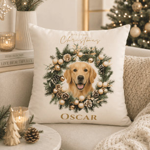 Personalised Pet Photo Christmas Wreath Pillow