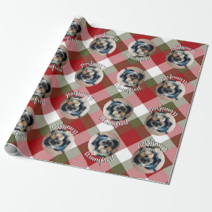 Personalised Pet Photo Custom Name Plaid Christmas Wrapping Paper
