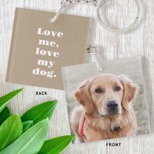 Personalised Pet Photo Dog Lover Khaki Brown Key Ring