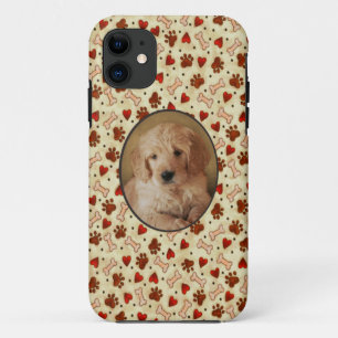 Personalised Pet Photo Dogbone Paws with Hearts iPhone 11 Case