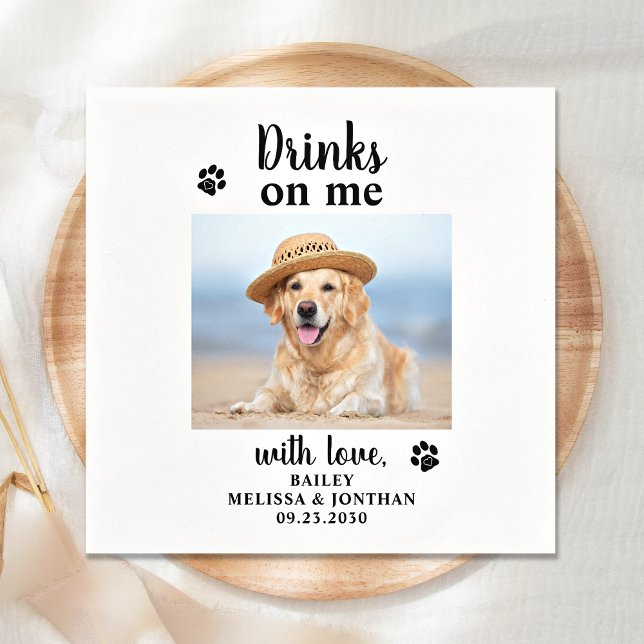 Personalised Pet Photo Drinks On Me Dog Wedding Napkin (Creator Uploaded)