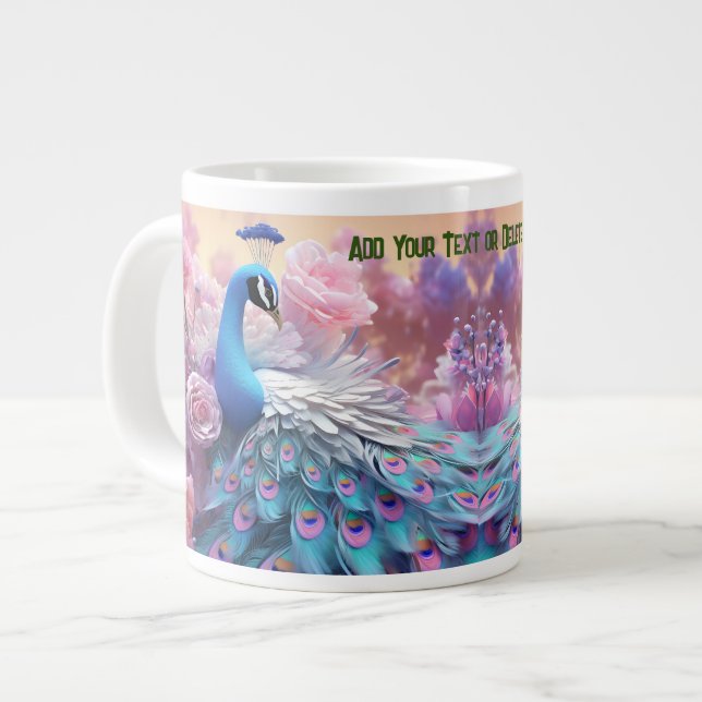 Personalised Pet Photo: Elegant & Colourful Peacoc Large Coffee Mug (Front Left)