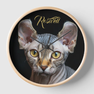 Personalised Pet Photo Elf Sphynx Cat Clock