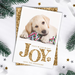 Personalised Pet Photo JOY Gold Paw Print Dog  Holiday Card