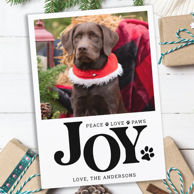 Personalised Pet Photo JOY Paw Print Dog Holiday Card (Creator Uploaded)