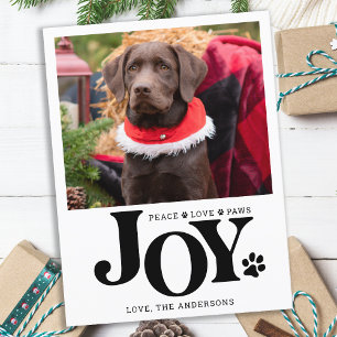 Personalised Pet Photo JOY Paw Print Dog  Holiday Postcard