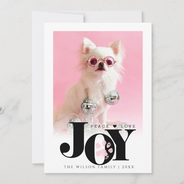 Personalised Pet Photo JOY Paw Print Holiday Card (Front)