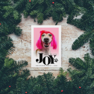 Personalised Pet Photo JOY Paw Print Holiday Card
