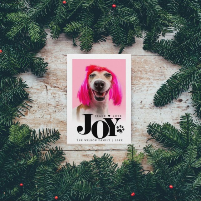 Personalised Pet Photo JOY Paw Print Holiday Card (Creator Uploaded)