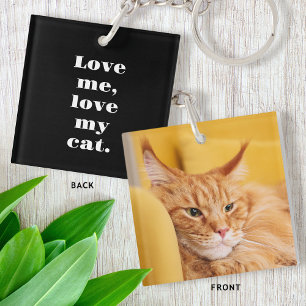 Personalised Pet Photo Kitty Cat Lover Black White Key Ring