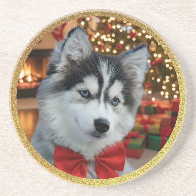 Personalised Pet Photo "Love" Gold Glitter Coaster (Front)