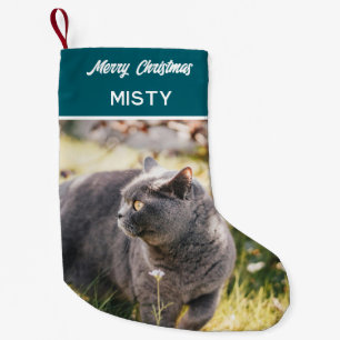 Personalised Pet Photo Monogram Name Teal Small Christmas Stocking