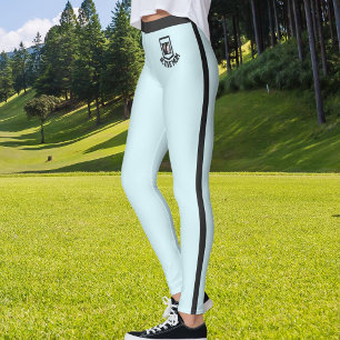 Personalised Pet Photo Name Ice Blue Black Stripes Leggings