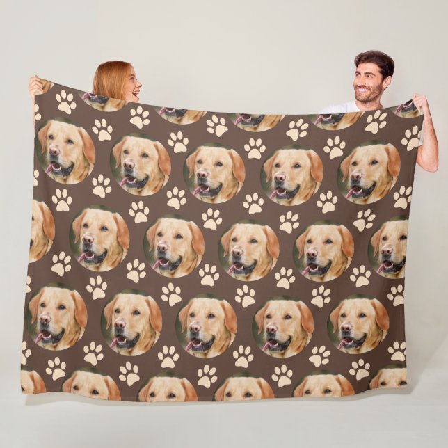 Personalised Pet Photo Pattern Dog Brown Fleece Blanket (In Situ)