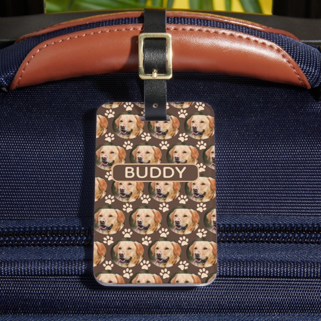 Personalised Pet Photo Pattern Dog Brown Luggage Tag (Front Insitu 2)