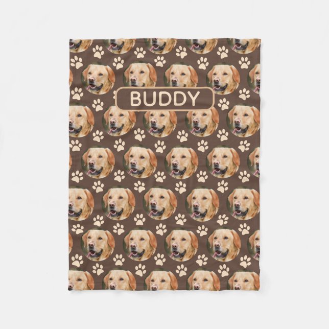 Personalised Pet Photo Pattern Dog Name Fleece Blanket (Front)
