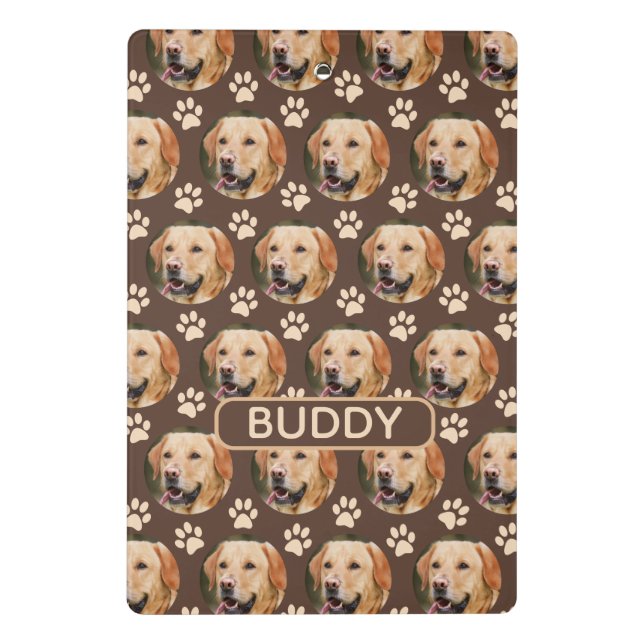 Personalised Pet Photo Pattern Dog Name Spiral Mini Clipboard (Back)