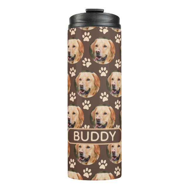 Personalised Pet Photo Pattern Dog Name Thermal Tumbler (Front)