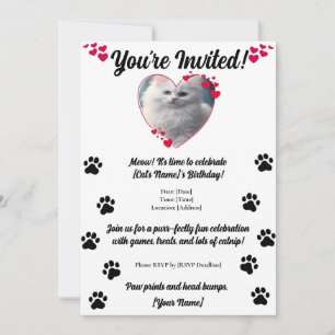 Personalised Pet Photo Paw Prints and Hearts Decor Invitation
