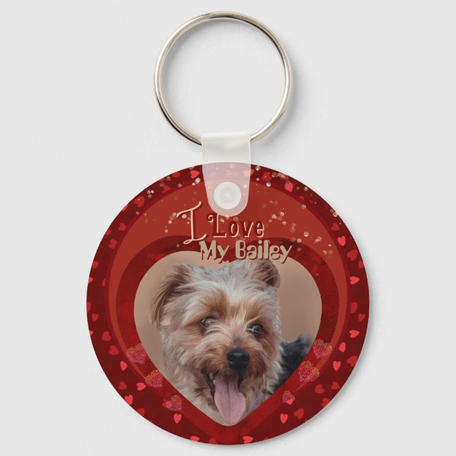 Personalised Pet Photo Red Keepsake Key Ring (Front)