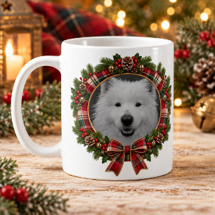 Personalised Pet Photo Rustic Tartan Christmas Mug
