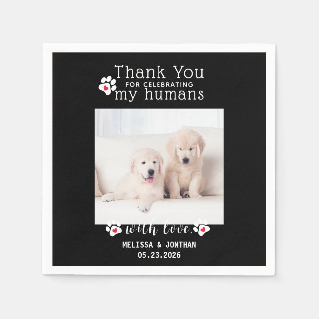 Personalised Pet Photo Thank You Dog Wedding Napkin (Front)