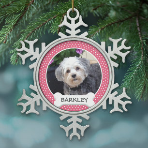 Personalised Pet Photo with Dog Bone Snowflake Pewter Christmas Ornament