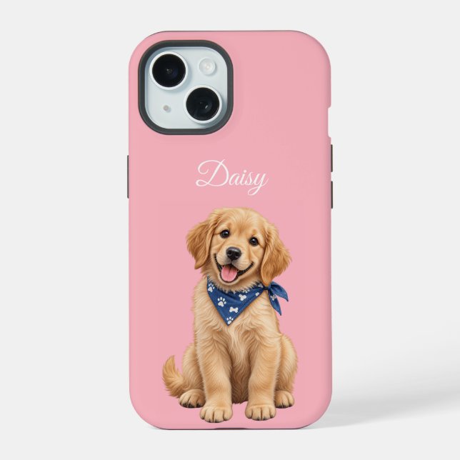 Personalised Pet Photo With Name Blossom Pink  iPhone 15 Case (Back)