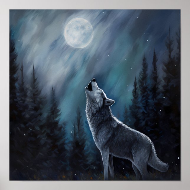 Personalised Pet Photo | Wolf Howling At The Moon Poster (Front)