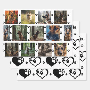 Personalised Pet Photos w/Complementing Paw Hearts Wrapping Paper Sheet