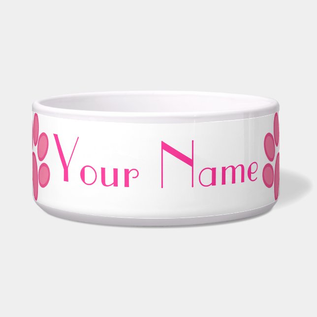 Personalised Pet Pink Paw Print Feeding Dish (Front)
