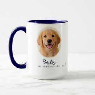 Personalised Pet Portrait Photo Mug Navy Oval