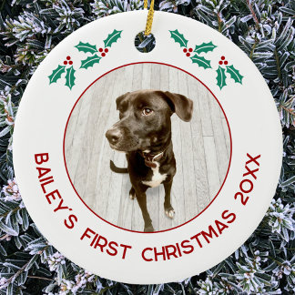 Personalised Pet Puppy Dog First Christmas Photo Ceramic Tree Decoration