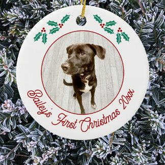 Personalised Pet Puppy Dog First Christmas Photo Ceramic Tree Decoration