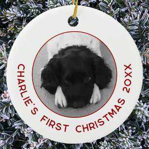 Personalised Pet Puppy Dog First Christmas Photo Ceramic Tree Decoration