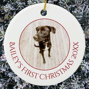 Personalised Pet Puppy Dog First Christmas Photo Ceramic Tree Decoration